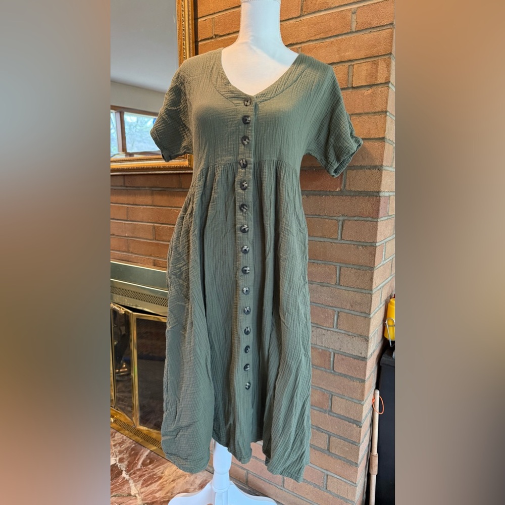 Madewell Olive Button-Front Midi Dress